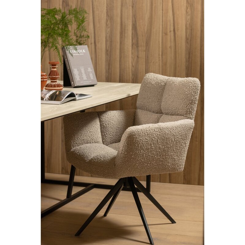 WOOOD-collectie Vinny Draaistoel Met Armleuning Boucle Zand