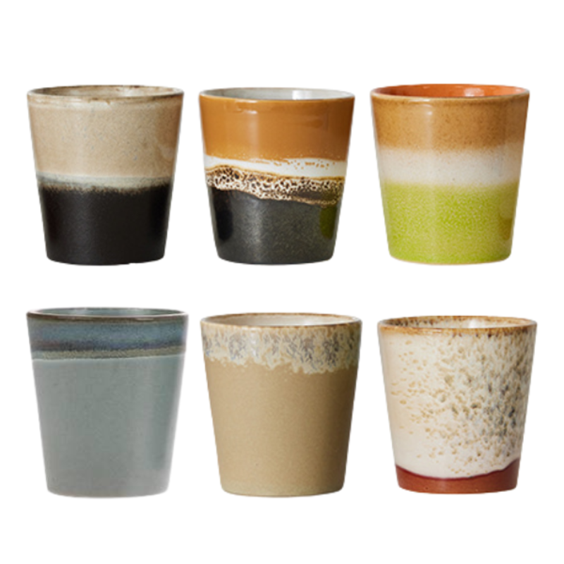 HKLIVING-collectie 70s servies: koffiemok unieke mix - set van 6