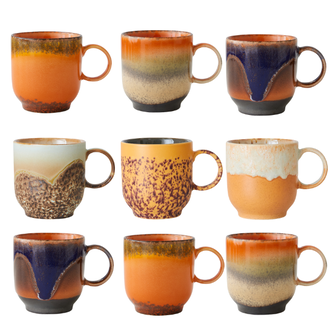 HKLIVING 70s servies: café mokken unieke  mix  - set van 9
