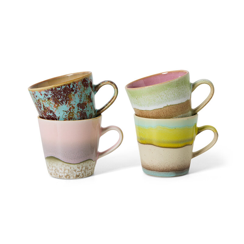 HKLIVING-collectie 70s ceramics: americano mugs, rococo (set of 4)