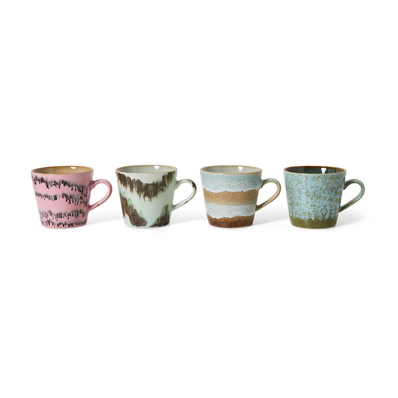 HKLIVING-collectie 70s servies: dada cappuccino mokken (set van 4)
