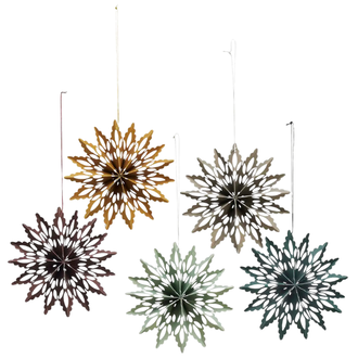 Madam Stoltz Kerstdecoratie hangers papieren sneeuwvlokken - set 5 - Groen, salie, pruim, greige, pumpkin spice