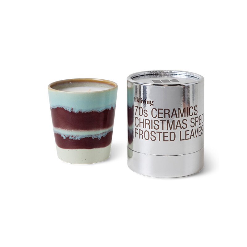 HKLIVING-collectie 70s keramiek: Christmas special geurkaars  frosted leaves