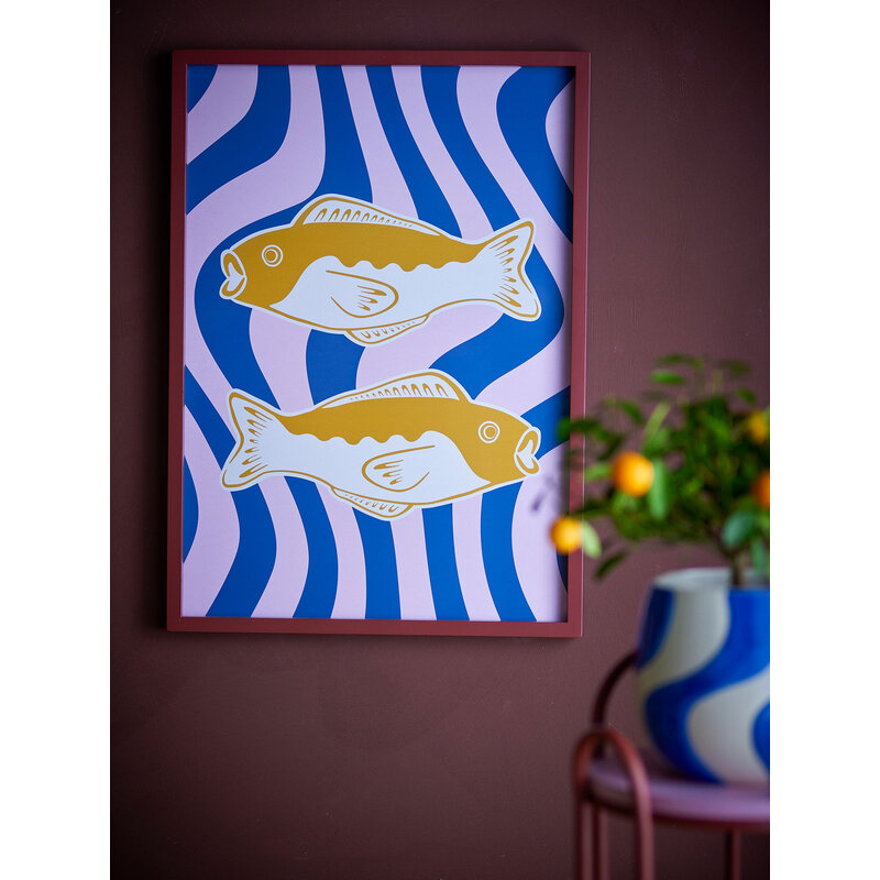 Bloomingville-collectie Remy illustratie met lijst roze sparrenhout