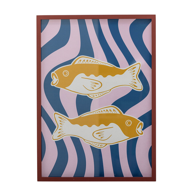 Bloomingville-collectie Remy illustratie met lijst roze sparrenhout