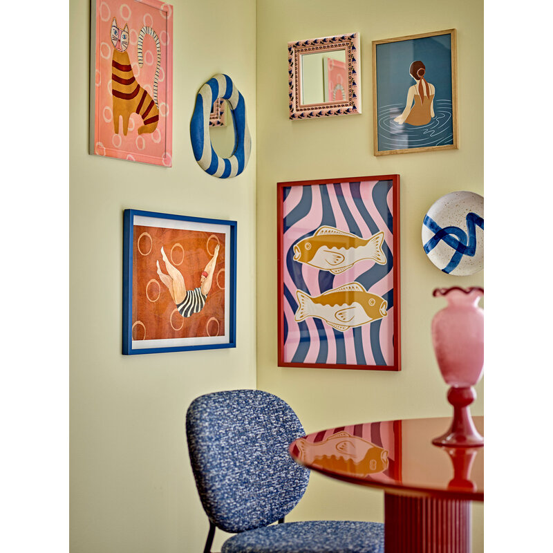 Bloomingville-collectie Remy illustratie met lijst roze sparrenhout