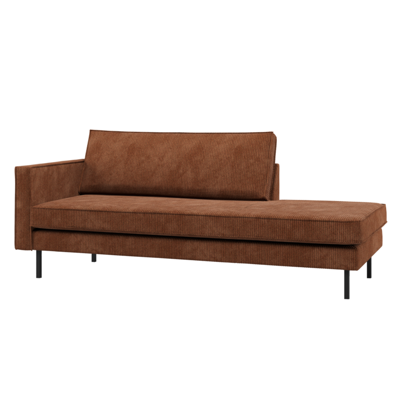 WOOOD-collectie Rodeo Daybed Links Ribstof Roestbruin