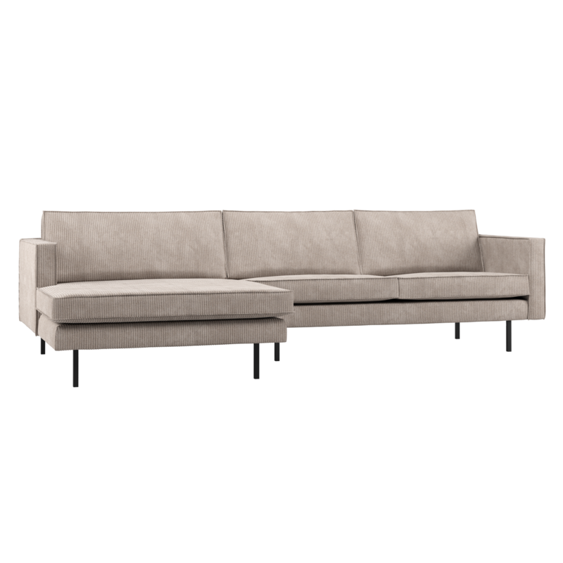 WOOOD-collectie Rodeo Chaise Longue Bank Links Ribstof Donkerzand