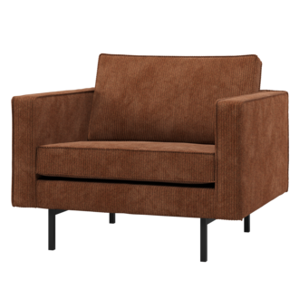 WOOOD Rodeo Fauteuil Ribstof Roestbruin