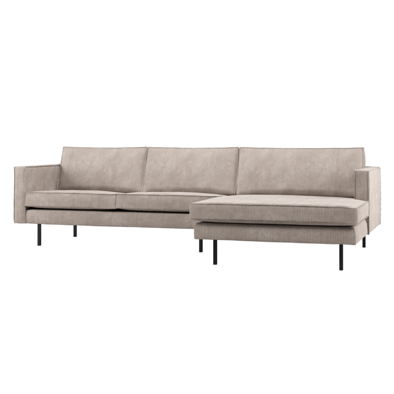 WOOOD-collectie Rodeo Chaise Longue Bank Rechts Ribstof Donkerzand