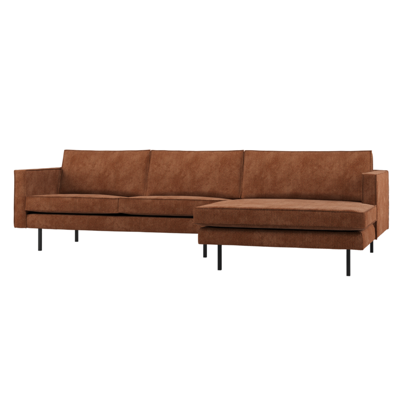 WOOOD-collectie Rodeo Chaise Longue Bank Rechts Ribstof Roestbruin