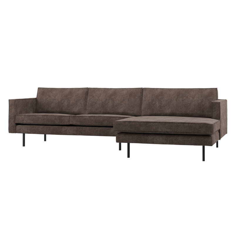 WOOOD-collectie Rodeo Chaise Longue Bank Rechts Ribstof Bruin