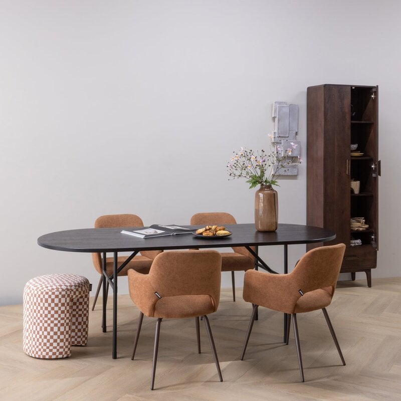 WOOOD-collectie Arthur Oval Dining Table with H-Leg Oak Black [FSC]