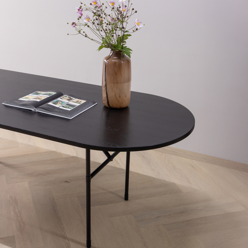 WOOOD-collectie Arthur Oval Dining Table with H-Leg Oak Black [FSC]