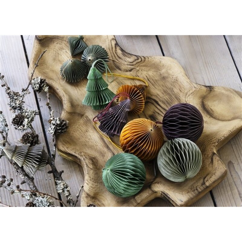 Madam Stoltz-collectie Hanging paper trees - set 4 - w/ glitter Green, plum, greige, pumpkin spice