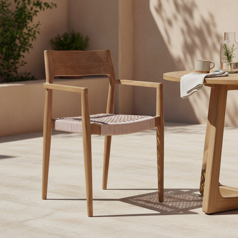 Raw Materials-collectie Freya donker teakhouten tuinstoel met armleuning - Naturel (set of 2)