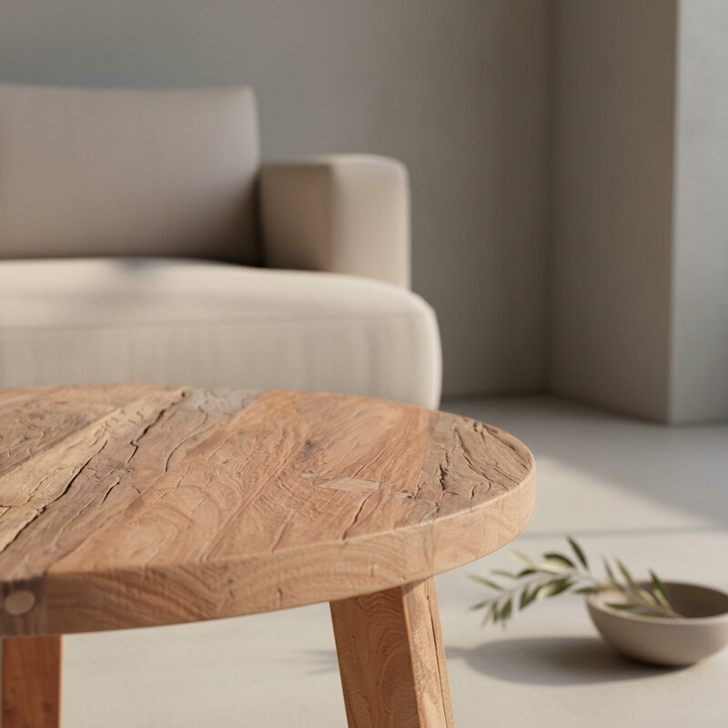 Raw Materials-collectie Farmwood ronde salontafel - FSC-gerecycled hout - Ø70x38 cm