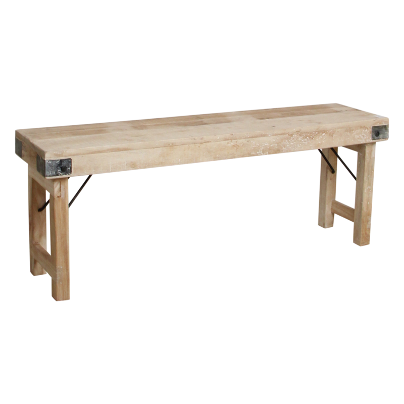 Raw Materials-collectie Limewash inklapbare eetkamerbank - FSC-gerecycled hout -120 cm