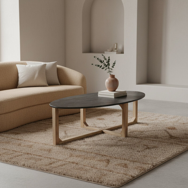 Raw Materials-collectie Ovale marmeren salontafel - Zwart - 120x60x38 cm