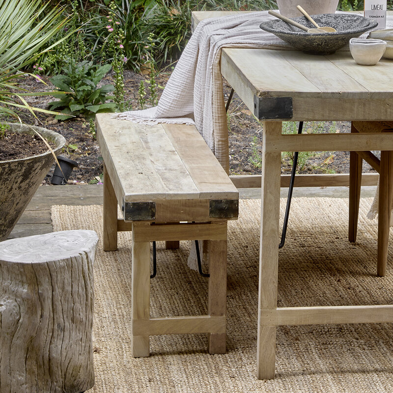 Raw Materials-collectie Limewash inklapbare eetkamerbank - FSC-gerecycled hout -120 cm