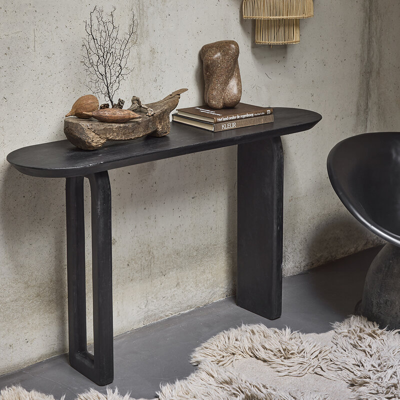 Raw Materials-collectie Bullnose mangohouten wandtafel zwart -140x35x80 cm