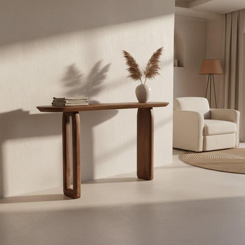 Raw Materials-collectie Bullnose mangohouten wandtafel bruin -140x35x80 cm