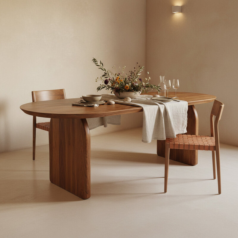 Raw Materials-collectie Bullnose dining table - brown - 200 - closed base