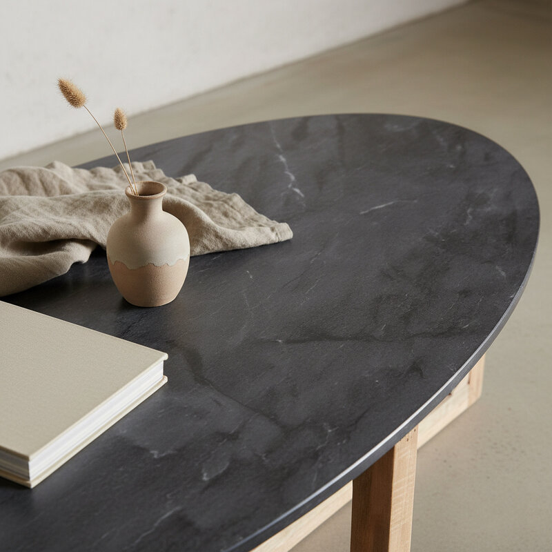 Raw Materials-collectie Ovale marmeren salontafel - Zwart - 120x60x38 cm