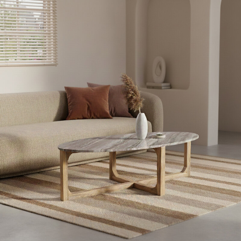 Raw Materials-collectie Ovale marmeren salontafel - Fantasy bruin - 120x60x38 cm