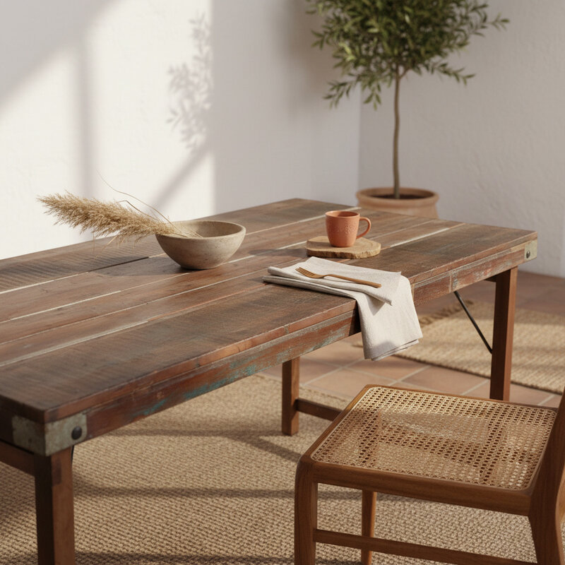 Raw Materials-collectie Inklapbare vintage eettafel - Gerecycled hout - 165x75x76 cm