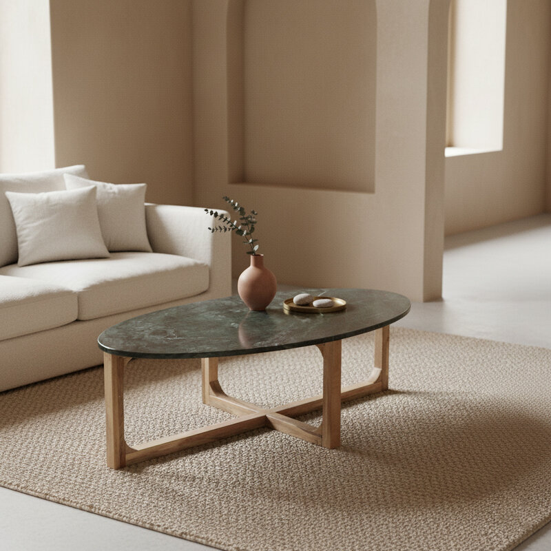 Raw Materials-collectie Ovale marmeren salontafel - Groen - 120x60x38 cm