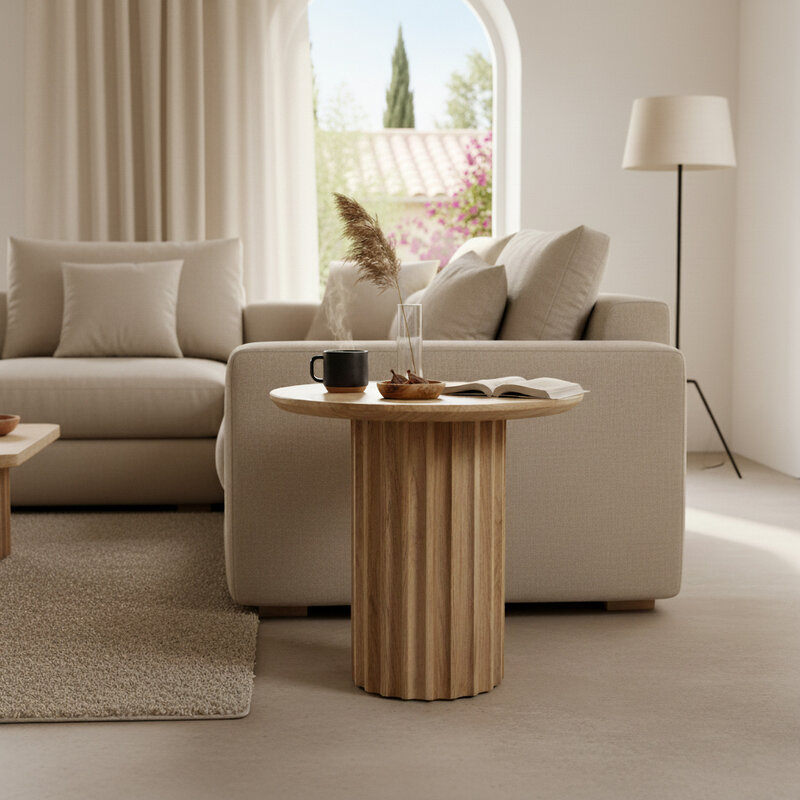 Raw Materials-collectie Bullnose bijzettafel reversed naturel Ø 50 cm