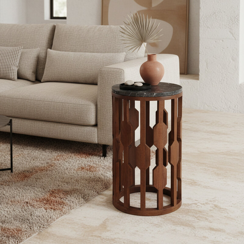 Raw Materials-collectie Lampung marmeren bijzettafel -zwart