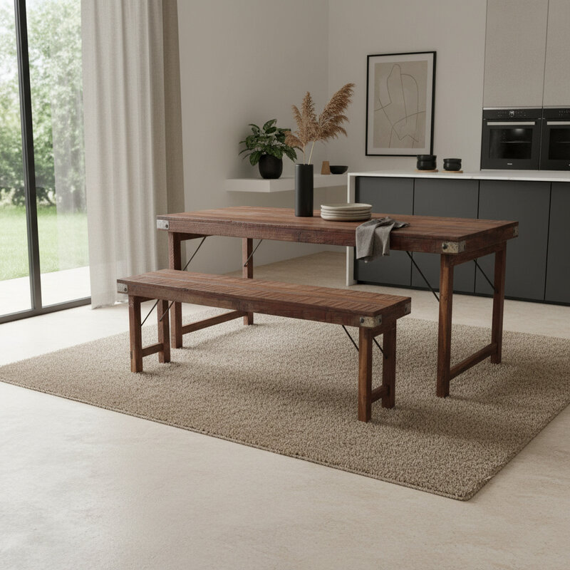 Raw Materials-collectie Inklapbare eetkamerbank - FSC-gerecycled hout -120 cm