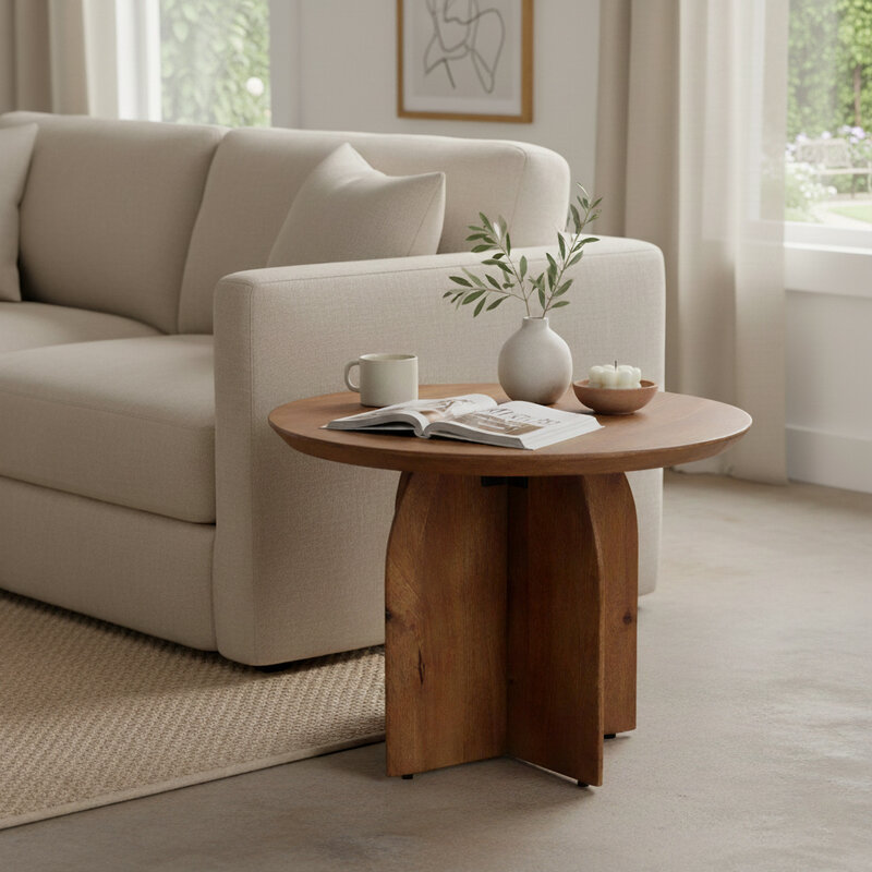 Raw Materials-collectie Bullnose mangohouten bijzettafel cross Ø 55 cm