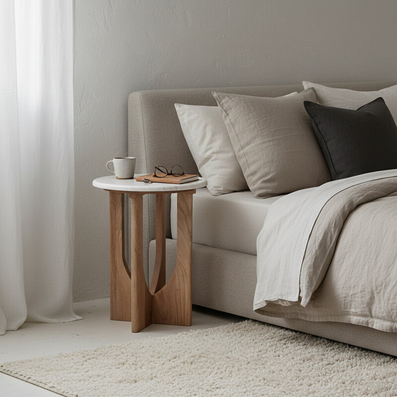 Raw Materials-collectie Kuching marmeren bijzettafel - wit