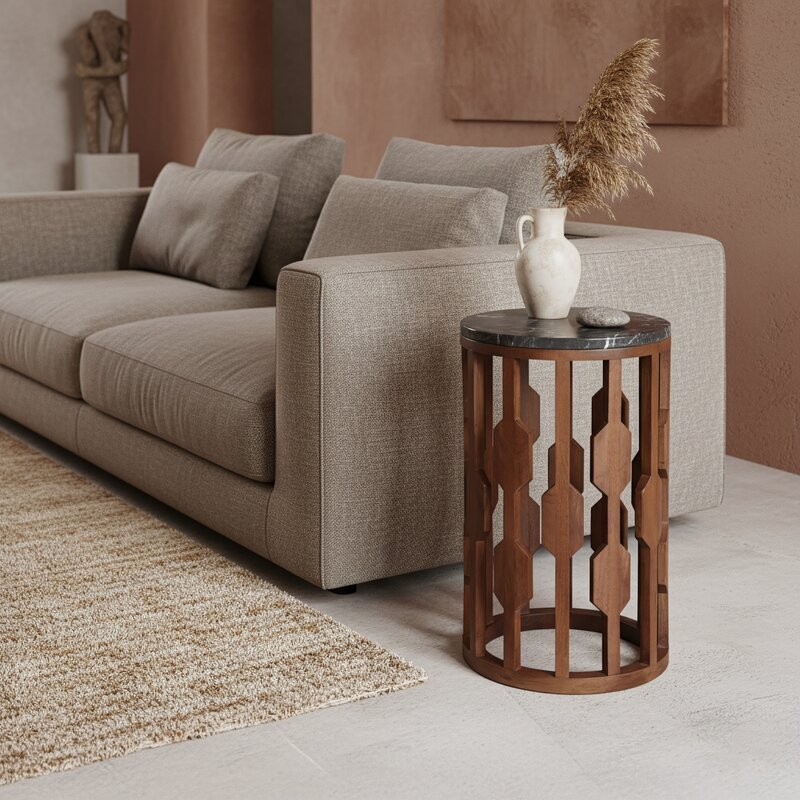 Raw Materials-collectie Lampung marmeren bijzettafel -zwart