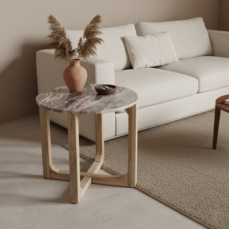 Raw Materials-collectie Marmeren bijzettafel rond - fantasy bruin