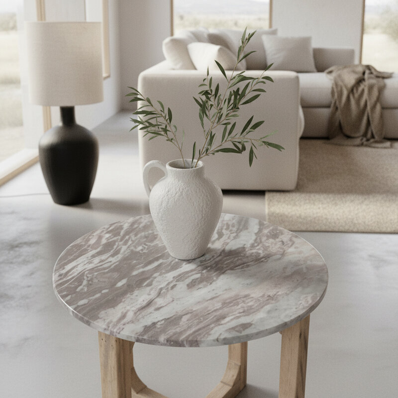 Raw Materials-collectie Marmeren bijzettafel rond - fantasy bruin