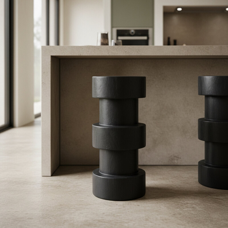 Raw Materials-collectie Forma teakhouten barkruk Totoma zwart