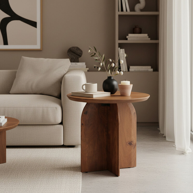 Raw Materials-collectie Bullnose mangohouten bijzettafel cross Ø 50 cm