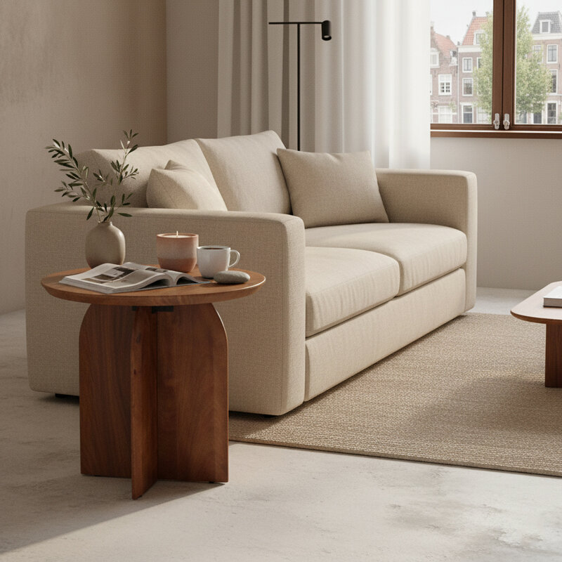 Raw Materials-collectie Bullnose mangohouten bijzettafel cross Ø 50 cm