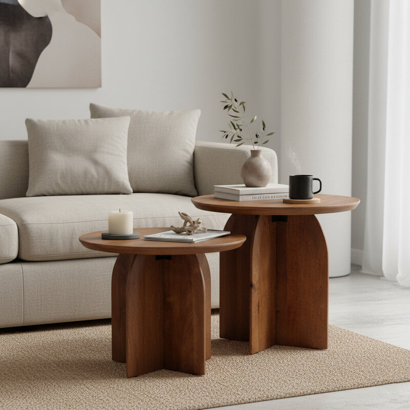 Raw Materials-collectie Bullnose mangohouten bijzettafel cross Ø 50 cm