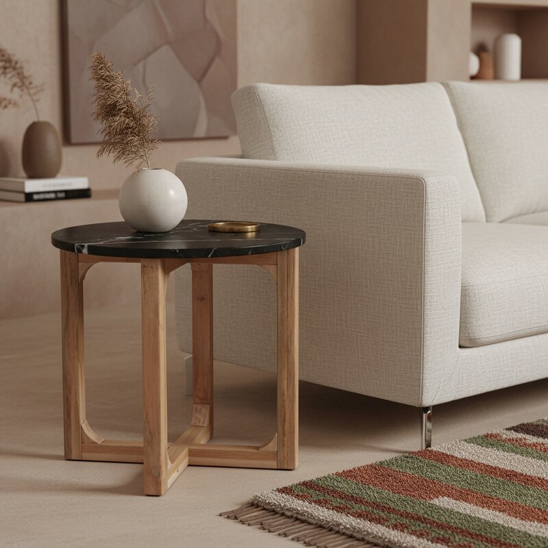 Raw Materials-collectie Marmeren bijzettafel rond - zwart