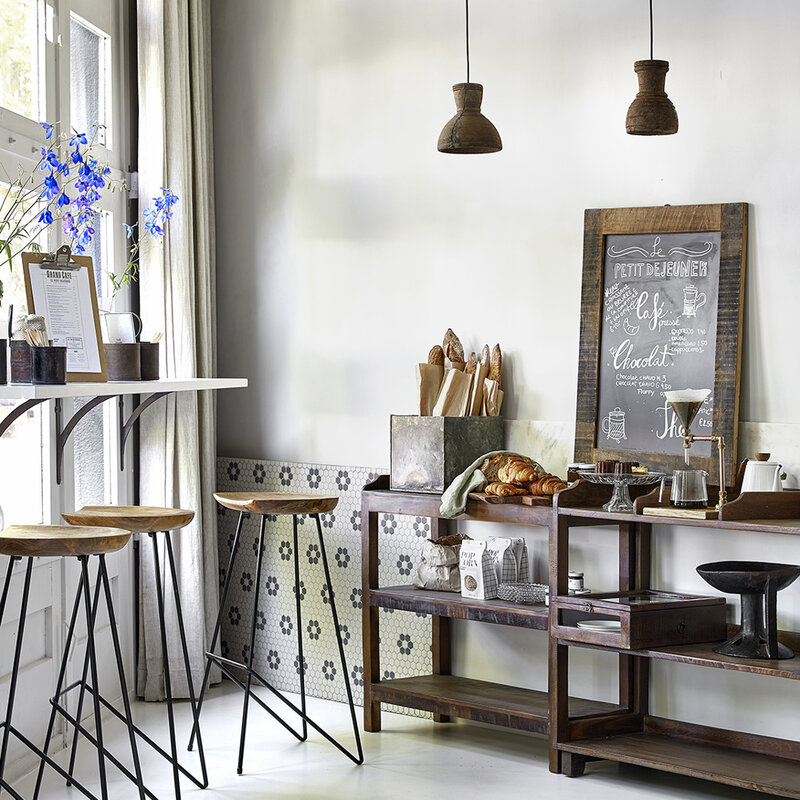 Raw Materials-collectie Loft teakhouten barkruk naturel - 41x42x77 cm