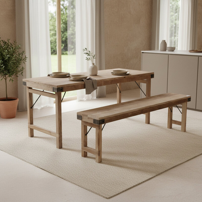 Raw Materials-collectie Limewash inklapbare eetkamerbank - FSC-gerecycled hout -160 cm