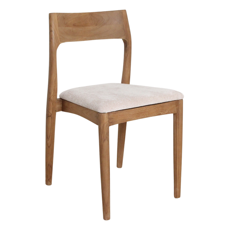 Raw Materials-collectie Freya teakhouten eetkamerstoel créme