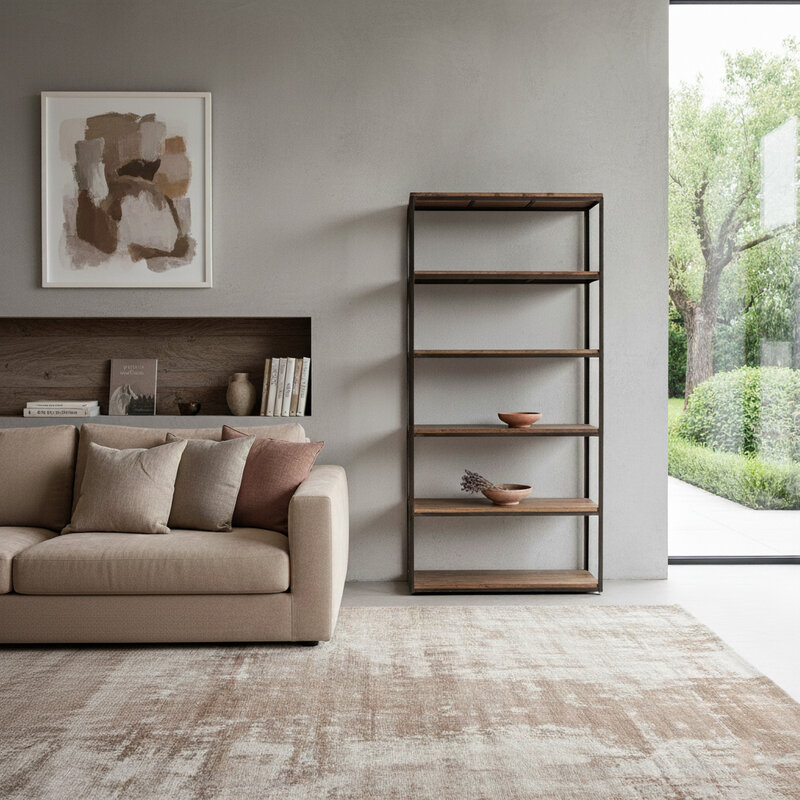 Raw Materials-collectie Factory hoge ijzeren rek met FSC houten planken