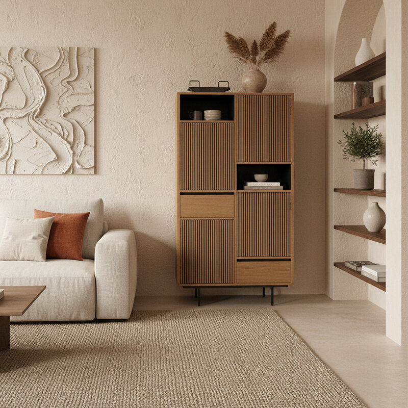 Raw Materials-collectie Rhythm teakhouten kast - 90x45x172 cm