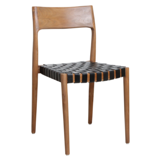 Raw Materials Freya teak eetkamerstoel met leer - Zwart (set of 2)